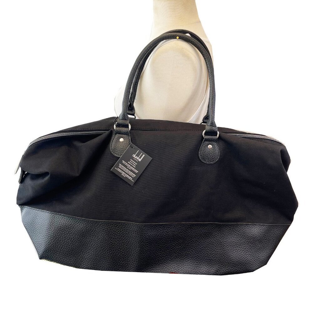 Share Dunhill Fragrance Nylon Canvas Duffel Bag Travel Weekend Faux Leather Trim